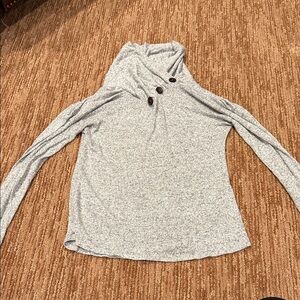 Women's Heather Gray Button-Accent Cowl Neck Sweater
